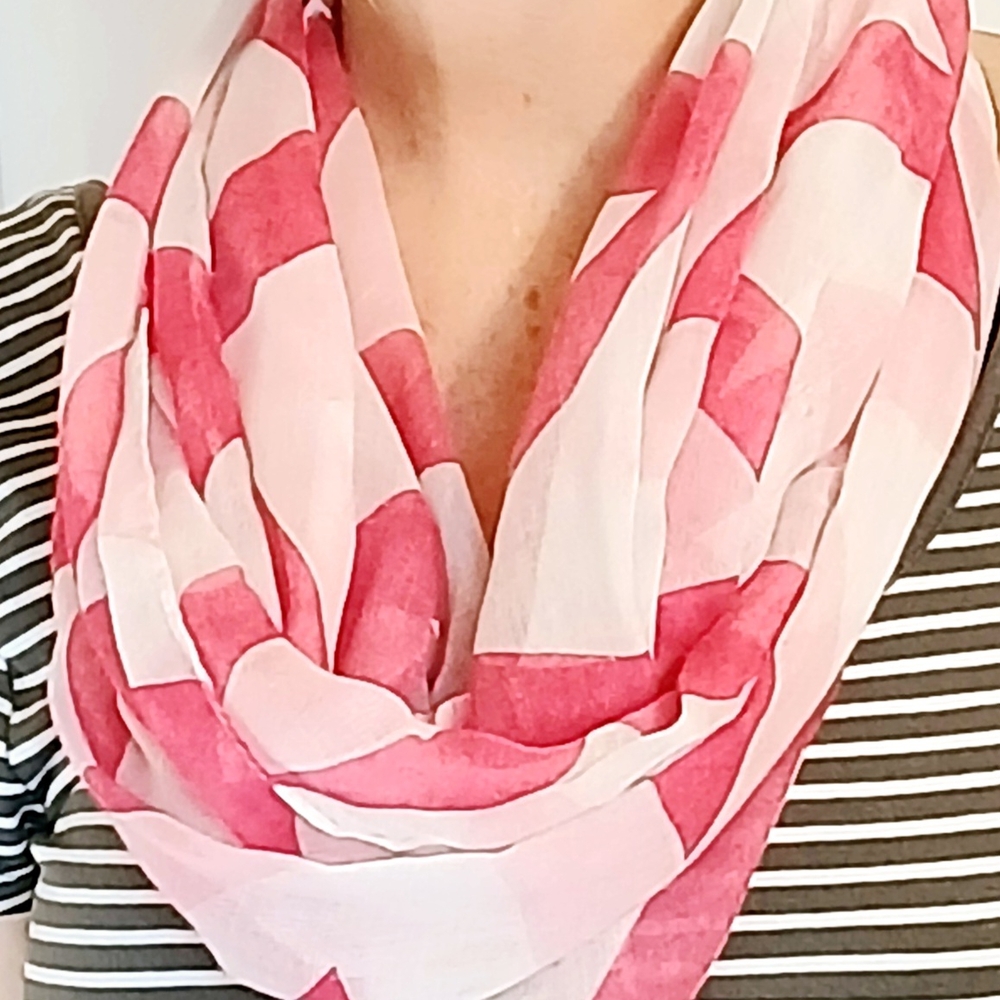 Pink and White Geometric Scarf